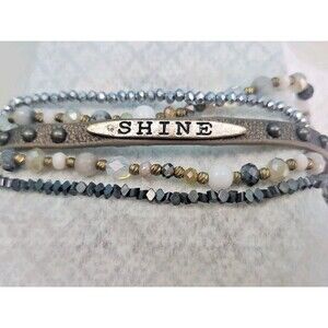 Good Works Multi-Strand SHINE Inspirational Magnetic Cuff Bracelet Gray Leather